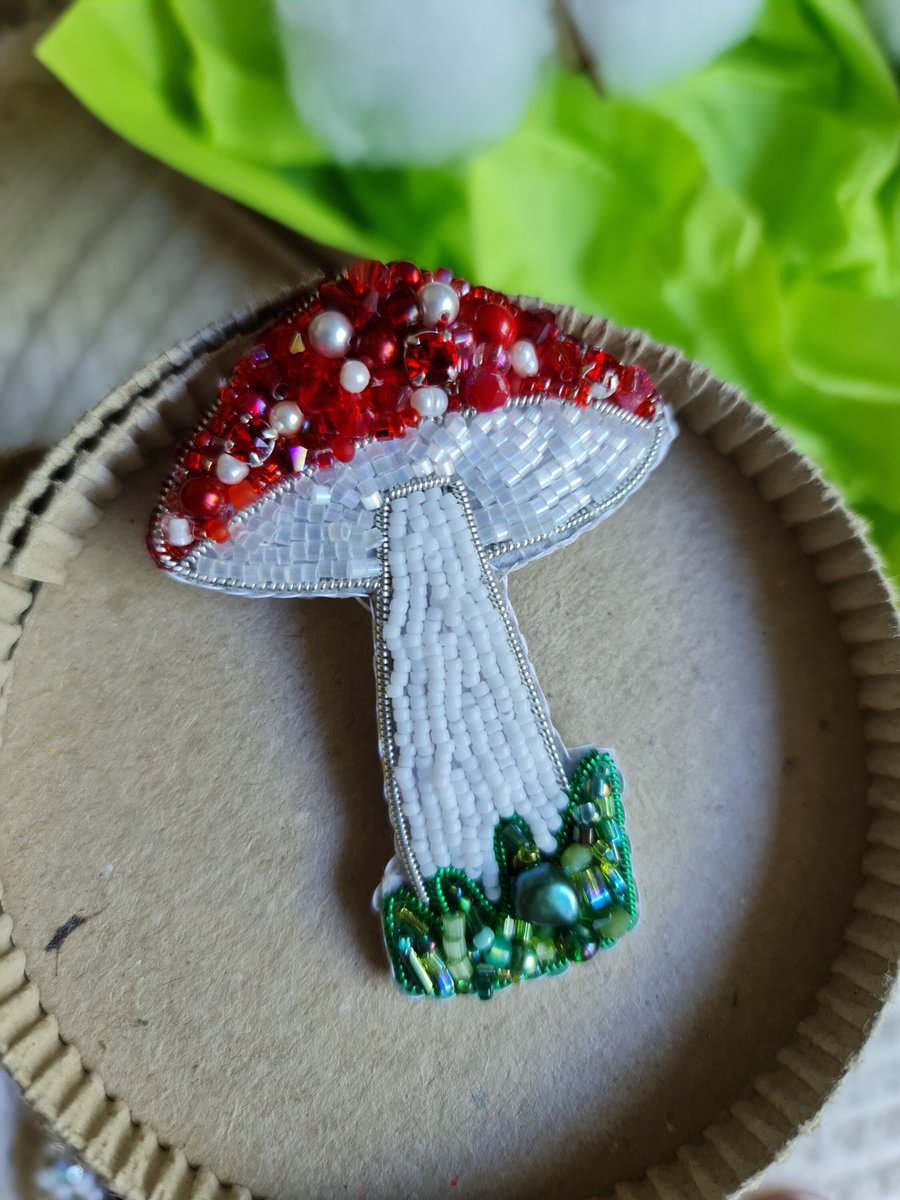 Excited to share the latest addition to my #etsy shop: magic mushroom embroidered brooch, plant beaded pin, summer jewelry etsy.me/3Qezz7s #women #minimalist #shell #white #red #nautical #christmas #anniversary #plantembroidery
