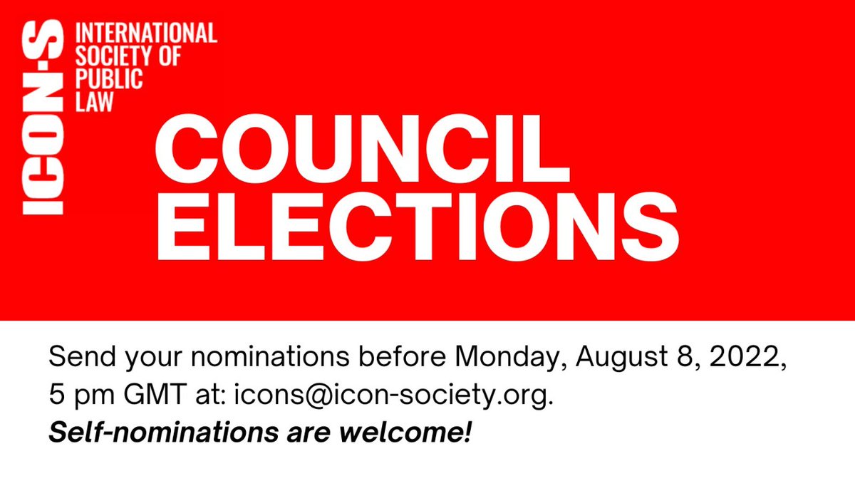 📌🗳️The deadline to submit nominations for the 2022 ICON•S Council Elections is August 8 🔜

Self-nominations are welcome! 

For more information, please visit our website: icon-society.org/news/2022-icon…