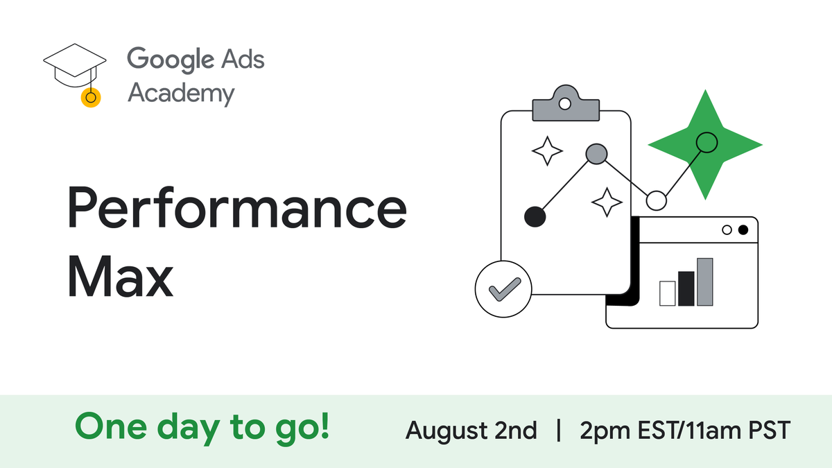 GoogleAds's tweet photo. Google Ads Academy: Performance Max launches tomorrow! 

Register now to learn more and explore advanced ways you can optimize and maximize performance with this new campaign type → https://t.co/cc4RXWvUDN https://t.co/FdAkehubJc