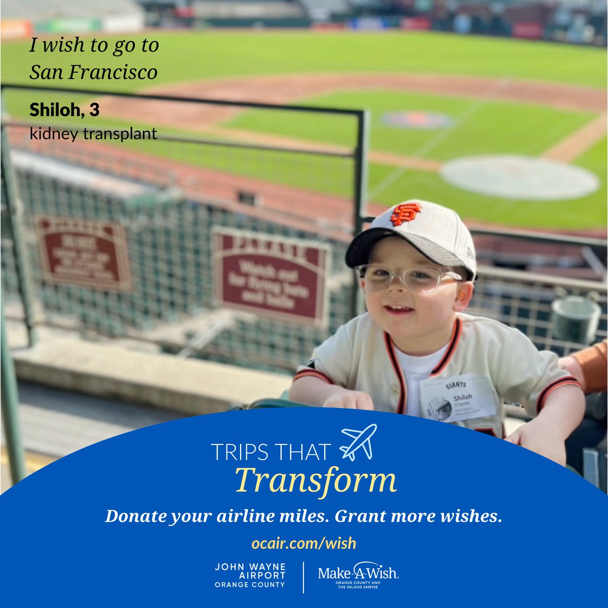 JohnWayneAir's tweet photo. We are excited to bring our airline mile donation, Trips That Transform, back to JWA for the month of August. ✈️
Donate your unused, low balance or soon-to expire airline miles to Make-A-Wish at https://t.co/1VqXSiKwHG
#JWAWishes https://t.co/mgy1MQKyvx