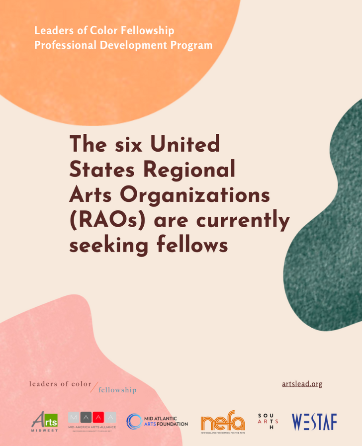 Our National Leaders of Color Fellowship (LoCF) application is now open! The LoCF is a leadership development program for BIPOC leaders in the Western region who are committed to the advancement of cultural equity in the arts. Link: bit.ly/3znFm3E Deadline: Wed., Aug. 31