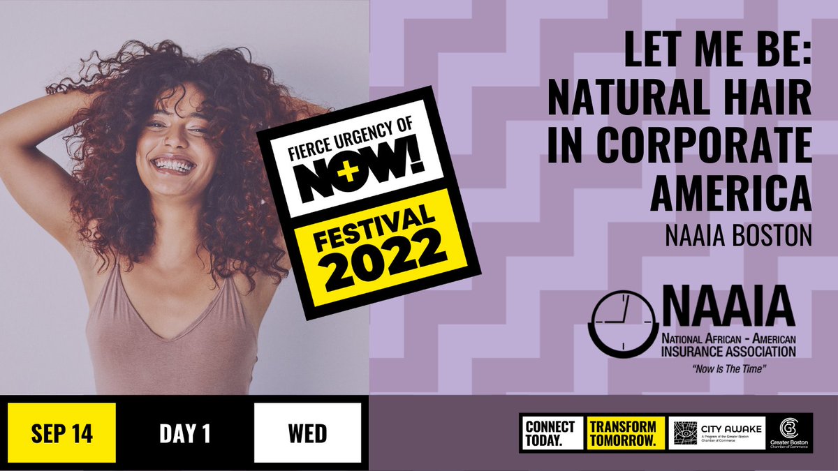 This fireside chat by <a href="/NAAIABoston/">NAAIA Boston Chapter</a> will be centered on wearing your hair however you choose, authentically in the workplace. 

Register now to join this conversation on whether professionals can arrive at work being their true authentic selves. 

eventbrite.com/e/375307734537
