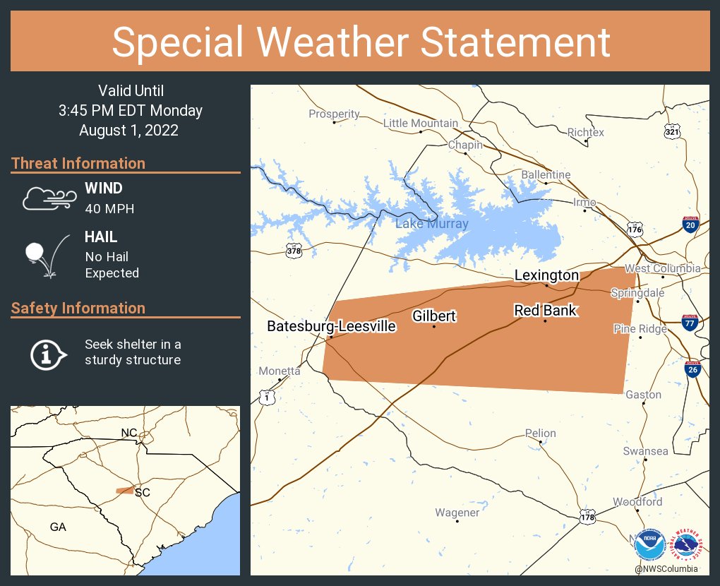 NWS Columbia on Twitter "A special weather statement has been issued