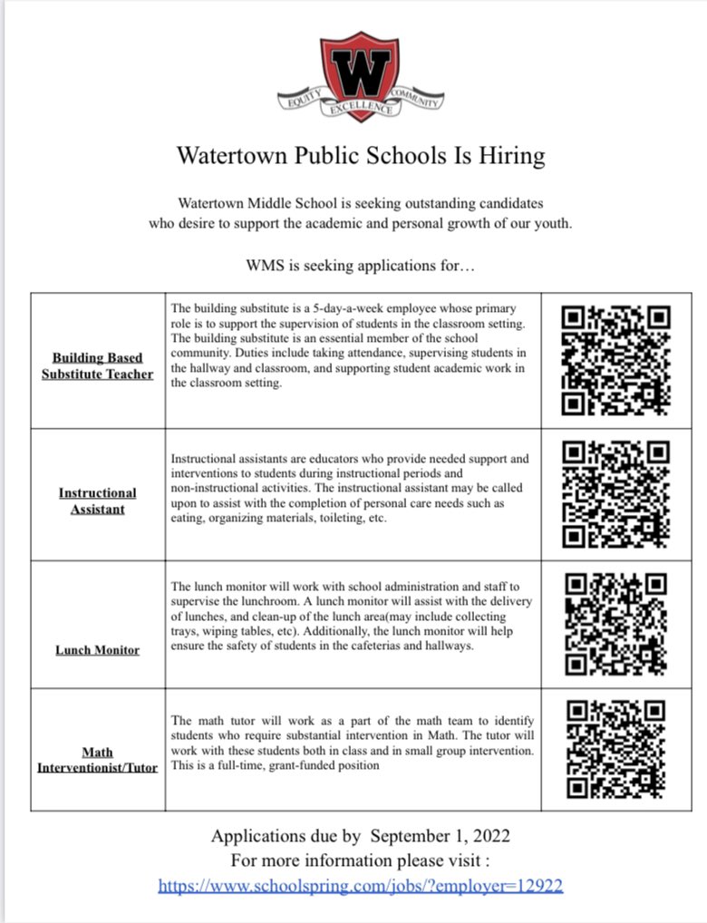 TheMrDayton's tweet photo. Employment Opportunities @ WMS https://t.co/8HCJdHuFdn