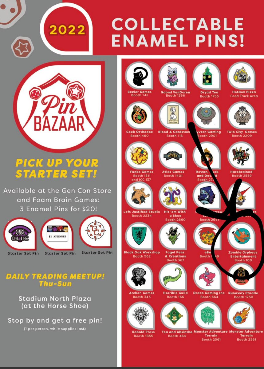 ZombieOrpheus's tweet photo. Look who's in the pin bazaar this year at #GenCon2022 ! Come by #booth100 for some serious #dorkness ! https://t.co/vjld7Lo9ti