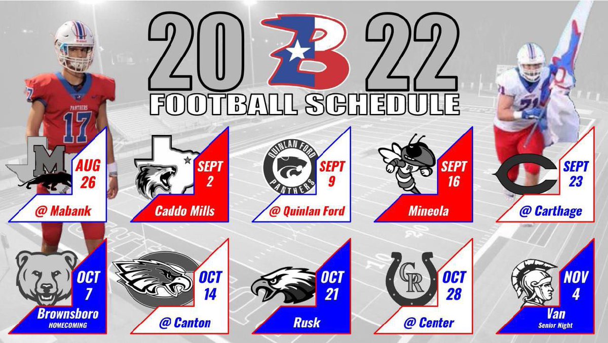THEDEN2022's tweet photo. Mark your calendars as the start of this years football season is on its way. We look forward to seeing y’all there. BPOD ❤️💙 https://t.co/6T8MQbzUXo