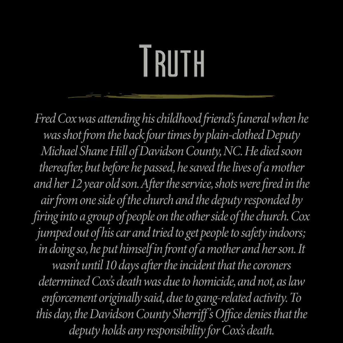 THJInitiative's tweet photo. Fred Cox was a loving father, son, and friend. His mother remembers his as a real life hero, who died to save the lives of a mother and child. #JusticeForFredCox #fredcoxlifematters https://t.co/TeTpmMBG4G