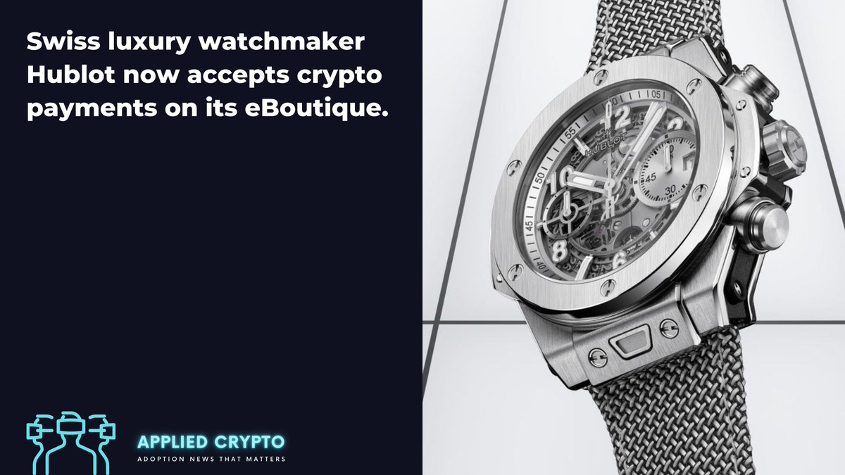 crypto_applied's tweet photo. Customers are now able to buy #Hublot luxury watches up to $30k by paying with 13 different #cryptocurrencies like #BTC, #ETH, #LTC, #SHIB or #USDC. There is also a choice of many different #cryptowallets for payments thanks to the partnership with #BitPay. https://t.co/U1Lwu56y66