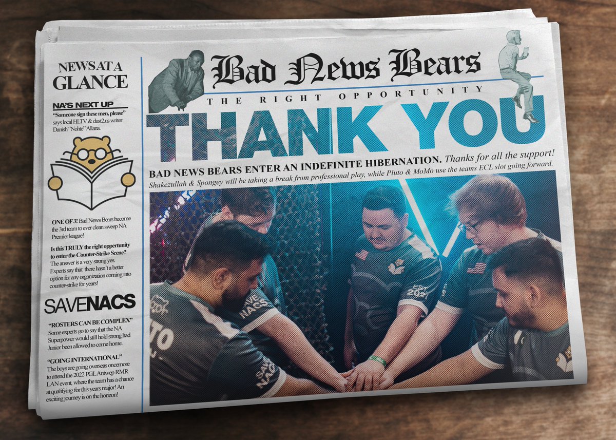 Thank you for everything.

It's been a long summer, but for now, we will be entering an extended hibernation. 🛌💤

Shakezullah &amp; Spongey will be taking a break from competitive play, while Pluto &amp; MoMo will be using the ECL slot.

🐻🤎
