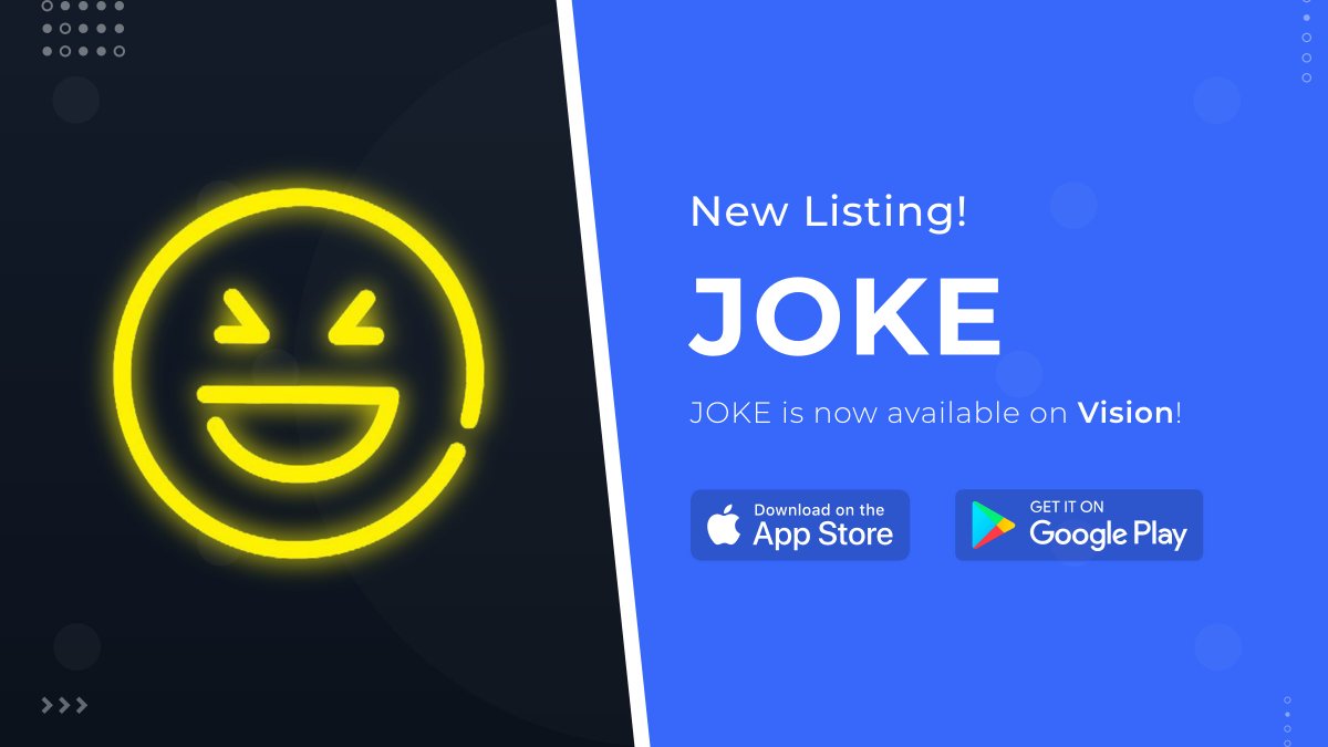 JOKE is now available on Vision! 🎉

<a href="/JokeCommunity/">Joke Community NFT</a> wants to help comedians mint their jokes onto the blockchain as NFTs, as well as run virtual comedy clubs in the Metaverse.

Download #Vision now and add #JOKE to your portfolio and wallet!

app.vision-crypto.com/link/download

-

#NFT