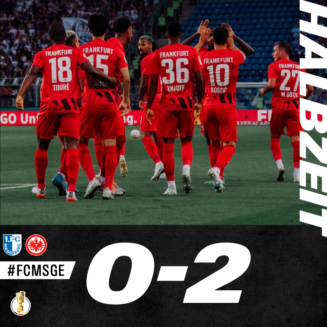 Eintracht's tweet image. Hui, was für eine erste Halbzeit! Wir führen mit 2:0 zur Pause! 💪
–––––
⏸️ 45. | #FCMSGE 0:2 | #SGE | #DFBPokal