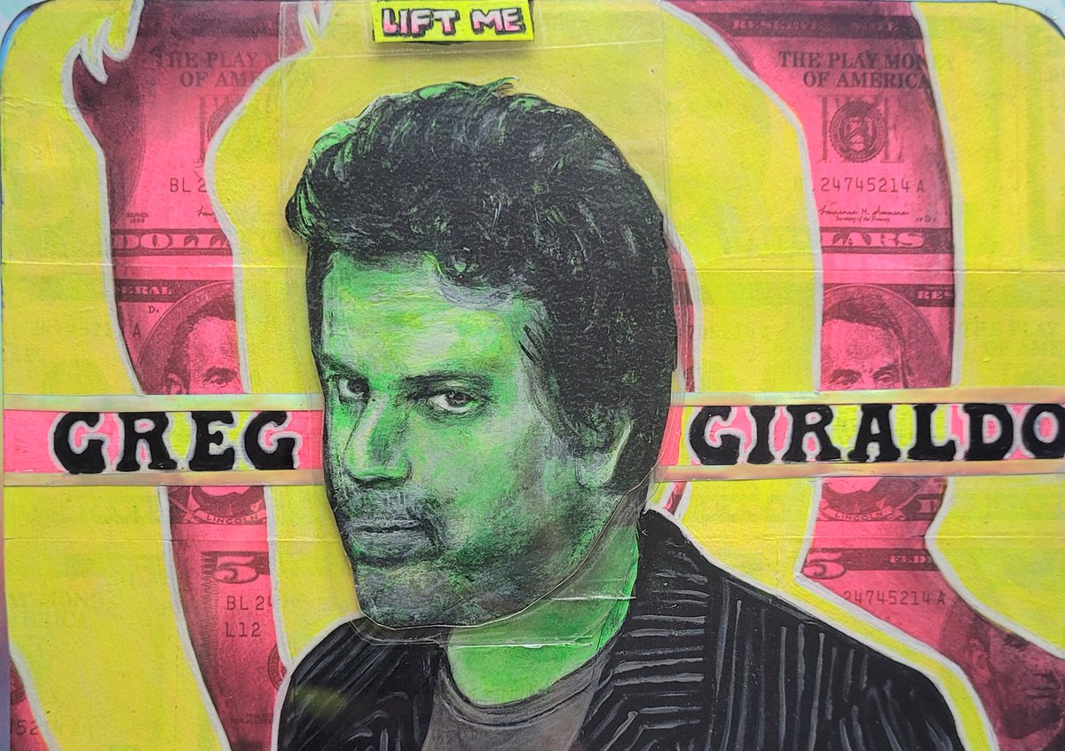 Greg Giraldo- "Take a Joke" sketchbook. Vol 19/ B6840452 
 Acrylic paint on paper with mixed media. The Sketchbook Project, 2622 Fairfield Ave. S., Unit 8A, St. Petersburg,  FL