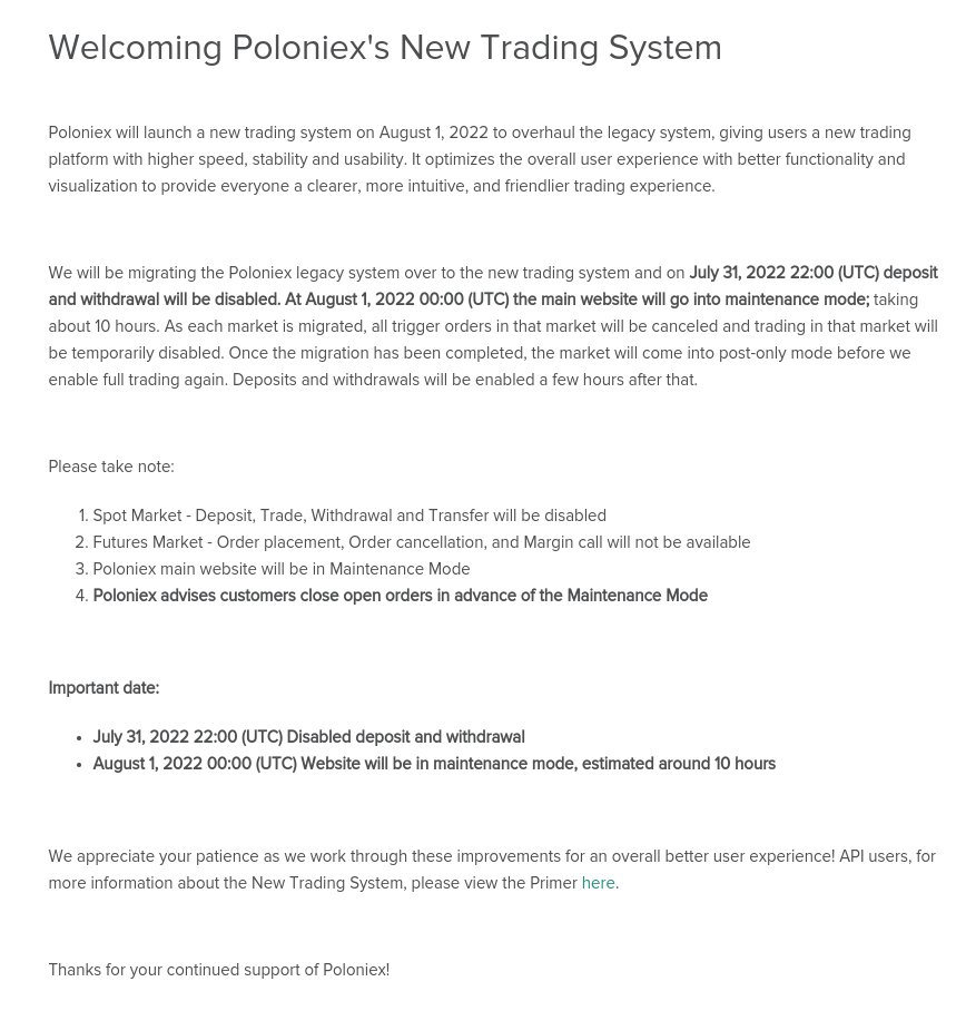 LefterisJP's tweet photo. Hey @Poloniex, what the heck are you guys smoking?

You are doing:
- 10 hours maintenance
- roll out a new trading system
- roll out a new API
- immediately deprecate the old API without living any grace period for consumers to implement support for your new API?!??!

Wtf? https://t.co/eywRHBnnYn