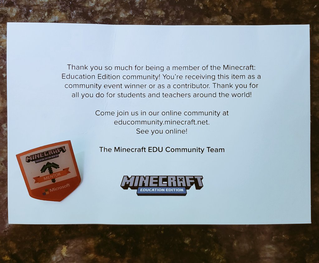 ChelseaVarnado's tweet photo. Thanks to @PlayCraftLearn I feel official as a Minecraft Edu Mentor!

#Minecraft #mentor https://t.co/PenYgytFN4