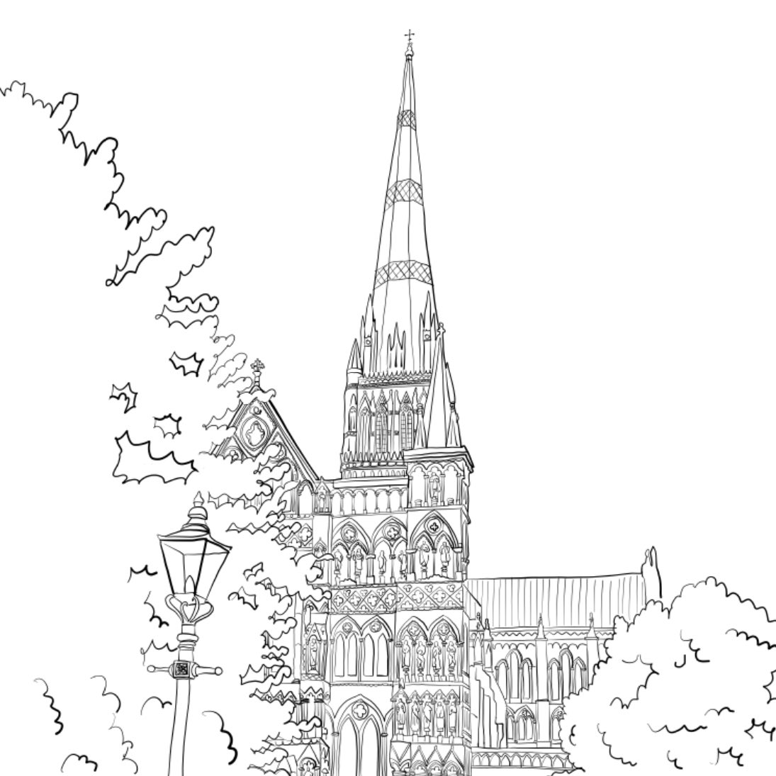 So, umm, I drew this. ☺️ What do you think? Is this something you’d ever buy as a print? #salisbury #linedrawing #salisburycathedral #salisburyhour