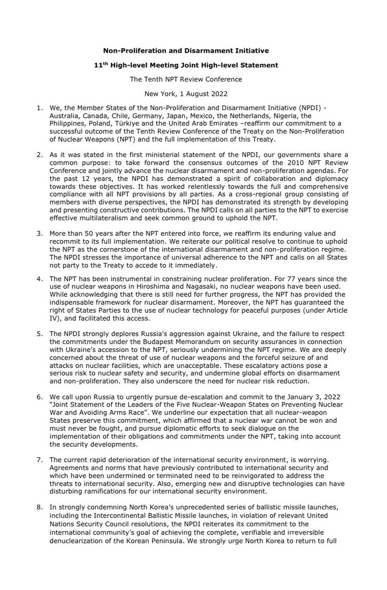KingdomNL_UN's tweet photo. Today, Member States of the Non-Proliferation and Disarmament Initiative (#NPDI) agreed on their way forward for the #NPT Review Conference.

Read their statement here: https://t.co/wef4LcR6AA
