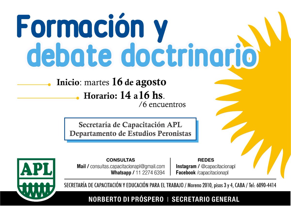 Formación y debate doctrinario.
Seis encuentros. Inicia martes 16 de agosto.
Horario: 14 a 16 horas.
Informes e inscripción: Secretaría de Capacitación y Educación para el Trabajo.