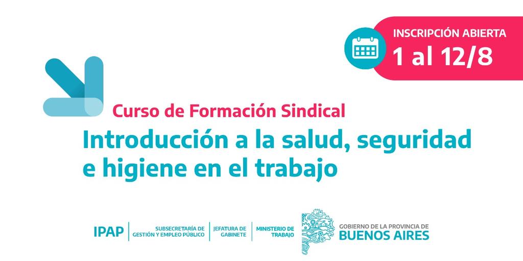 TrabajoPBA's tweet photo. Desde @trabajopba invitamos a trabajadores y a trabajadoras a inscribirse al curso de Formación Sindical — Introducción a la salud, seguridad e higiene en el trabajo. https://t.co/ghwYwP87Yl