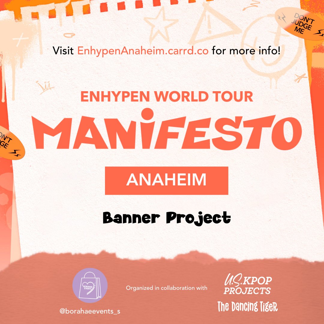 🎤😈#EnhypenAnaheim Banner Project Design Reveal!! We’re finally revealing the banner design for our ENHYPEN World Tour “MANIFESTO” Anaheim Stop Banner Project!

*Final design won't include watermarks, and colors may be slightly different! Visit EnhypenAnaheim.carrd.co