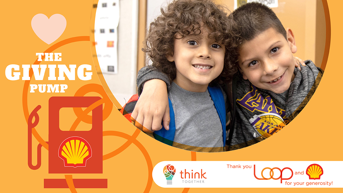 Help Think Together fuel minds this school year! We are excited to announce that through collaboration with <a href="/LoopMarkets/">LoopMarkets</a> and <a href="/Shell/">Shell</a>, Think Together is the nonprofit beneficiary of the Giving Pump. Visit thinktogether.org/thegivingpump to locate the Giving Pump closest to you!