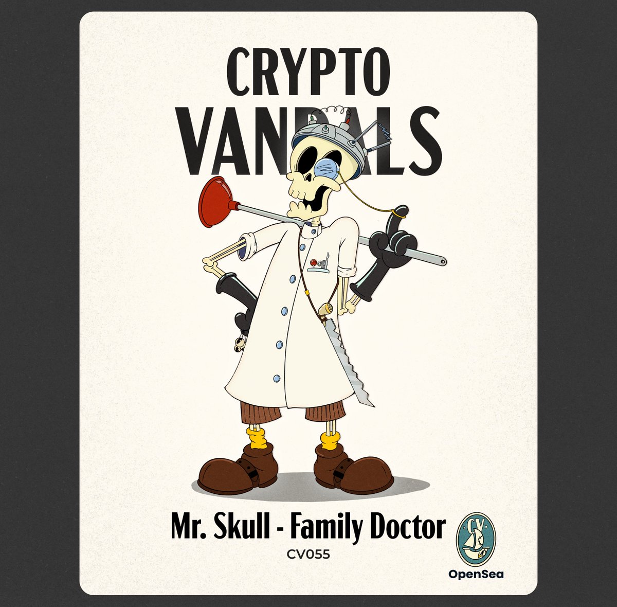 This wonderful evil doctor is a great guy, or rather, a skeleton. And his status is a GIVEAWAY. The giveaway is only for members of the CryptoVandalsClub, which will be held in discord.gg/2a7mx8Bj by the amazing Mr.<a href="/wessummers9/">sound_bender</a> 
#NFTCommunitys

<a href="/DeathbatsClub/">Deathbats Club</a>

<a href="/crypto_vandals/">CryptoVandals</a>