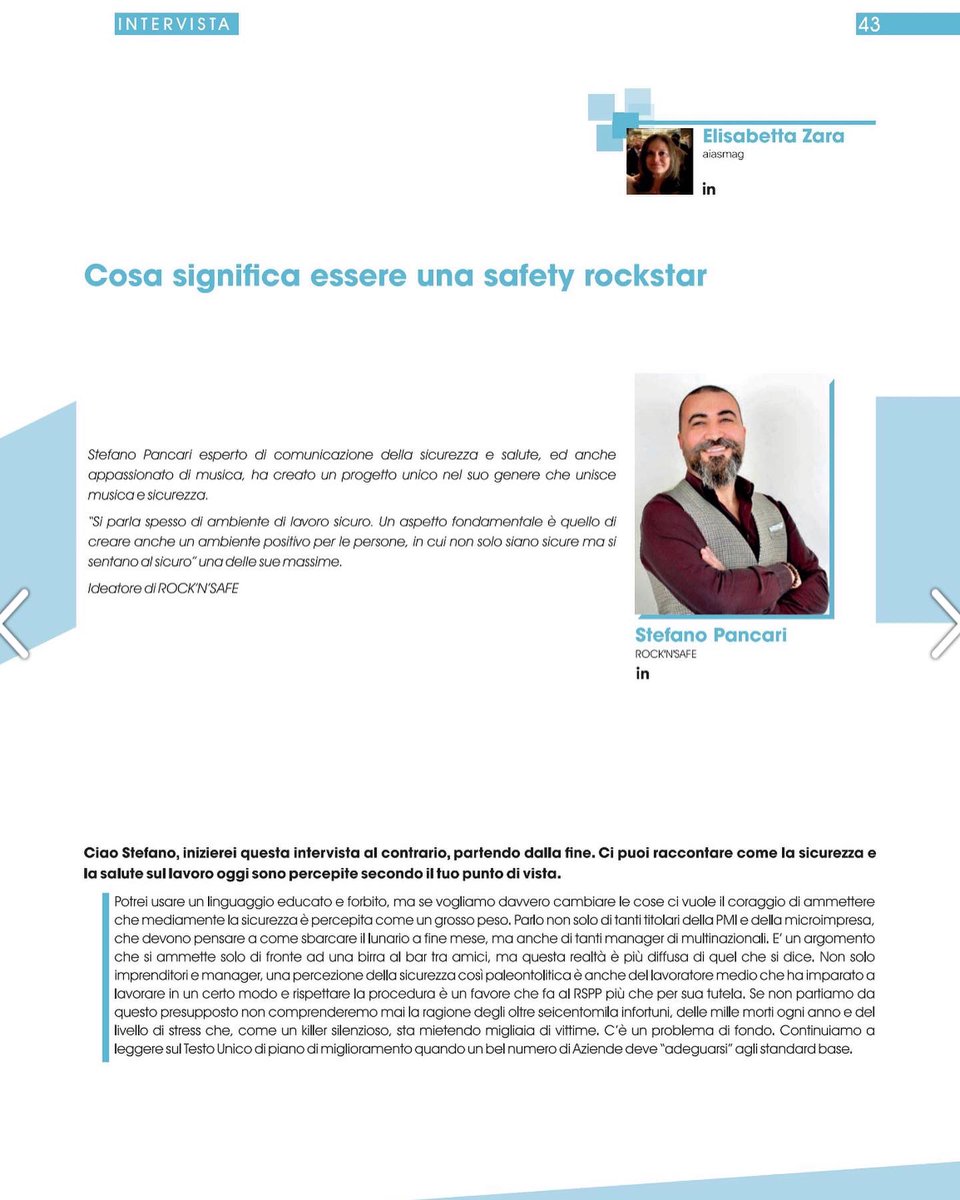 PancariStefano's tweet photo. Su #AiasMag la mia intervista sullo stato di salute della #cultura della #sicurezza (pessimo). Nel frattempo il cordoglio di dicembre è svanito e la #formazione degli #imprenditori sulla #sicurezzasullavoro non arriva. #besafeberock #rocknsafe https://t.co/6UB4JOwoce