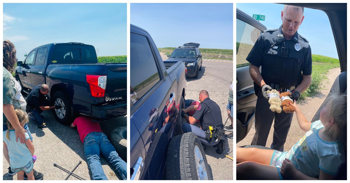 Flat tire, meet a Trooper, get a Trooper bear, and create a great memory! 

Great work, Trooper Hayes of <a href="/NSP_TroopD/">NSP Troop D</a>!

And thanks to <a href="/NE_Troopers/">NE Troopers - STAN</a> for providing the bears our Troopers are able to give to kids throughout the state! 

#Helpers #Service #PatrolTheGoodLife