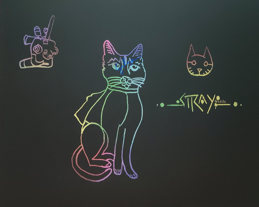 galaxlight's tweet photo. Hey everyone, I finished this drawing of the game called Stray , as you can see I made a art of the main character with logo stary and B-12 , enjoy :) 

#Stray #art #3D #straygame #drawing #digitalartwork #animation #Cat #strayfanart #artist #Digitalart #draw #Art #artwork https://t.co/DSbbpOGuiH
