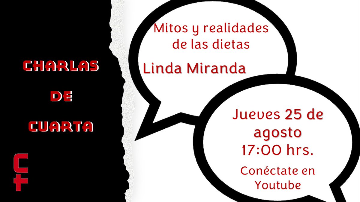 cuartadeforros's tweet photo. Quieres mantener una alimentación saludable??? Conéctate con nosotros el jueves 25 de agosto a las 5 pm y descubre los mitos y realidades de las dietas. #charlasdecuarta #especialistascool #somosdecuarta https://t.co/R9B0lsmOkB