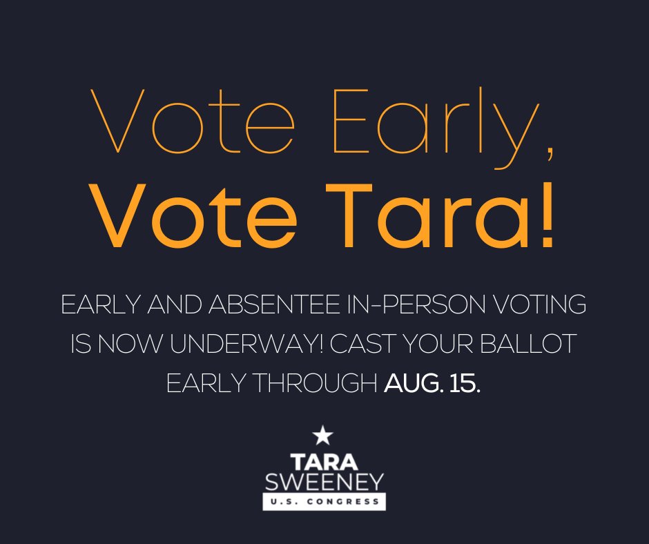 Vote early, vote Tara! ✔️ Starting today, early and absentee in-person ballots can be submitted for the Aug. 16 election. Find a polling location near you ➡️ bit.ly/3QebhKP.