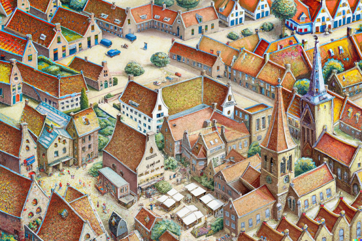 oppie85's tweet photo. Stitching together these AI generated townscapes is my favorite thing to do with #dalle so far; keeping stylistic consistency across generations is tricky though.
#dalle2 #aiart #aitownscape https://t.co/zb76dYr8I5