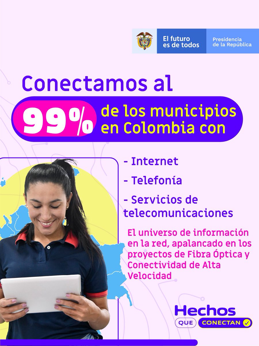 Ministerio_TIC's tweet photo. #ElPaísQueConstruimos | Llevamos hasta 91 municipios #PDET (Programas de Desarrollo con Enfoque Territorial) 367 #ZonasDigitales Rurales para que habitantes, transeúntes y turistas se conecten con las oportunidades de progreso que brinda el mundo digital.📲 #HechosQueConectan https://t.co/VfkFtkrFx1