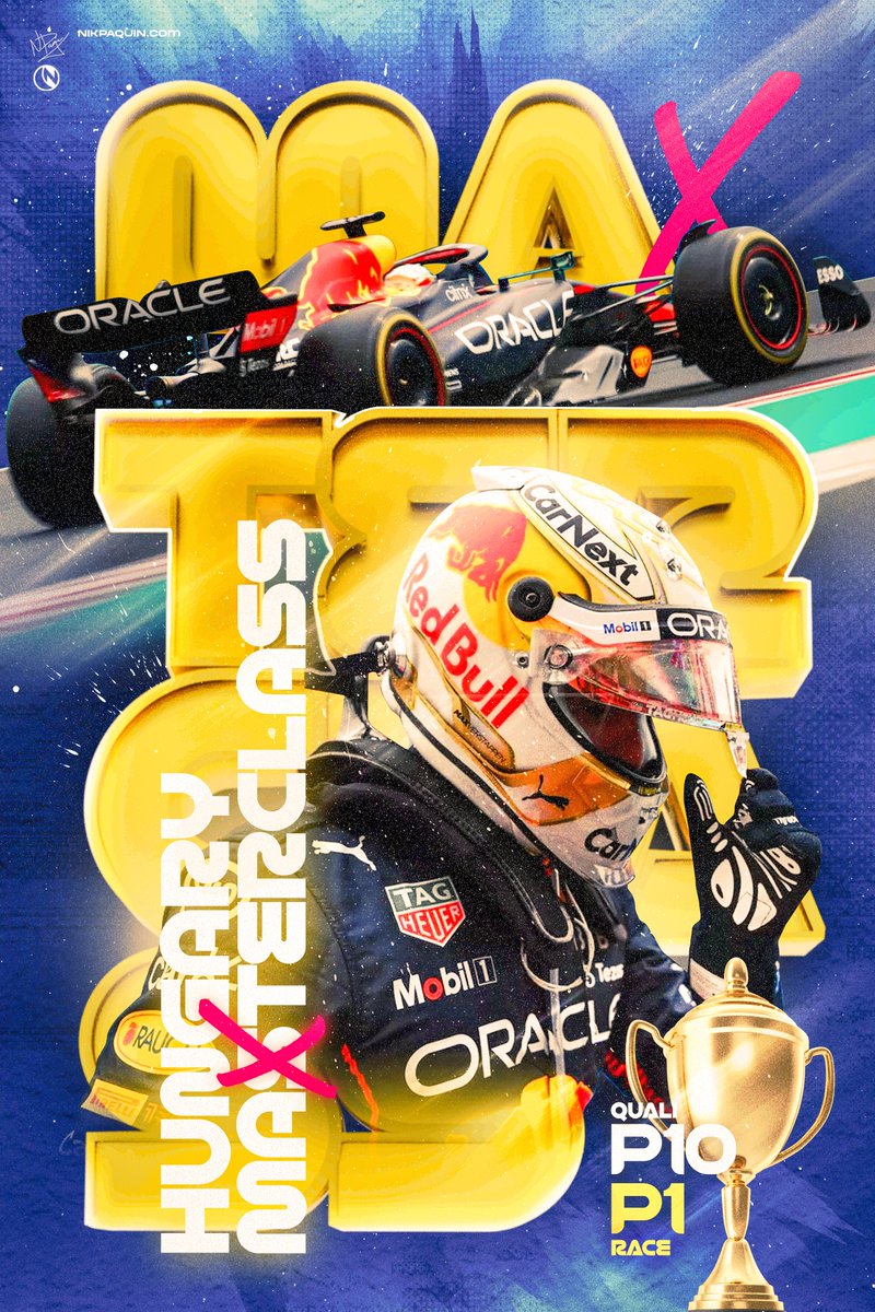 A "Maxsterclass" performance from <a href="/Max33Verstappen/">Max Verstappen</a> in Hungary! 🤯 I just had to make a poster to remember it! 🤭

More posters 🔗 nikpaquin.com

#hungarygp #maxverstappen #f1 #formula1 #win #redbull #poster #design #art #freelance