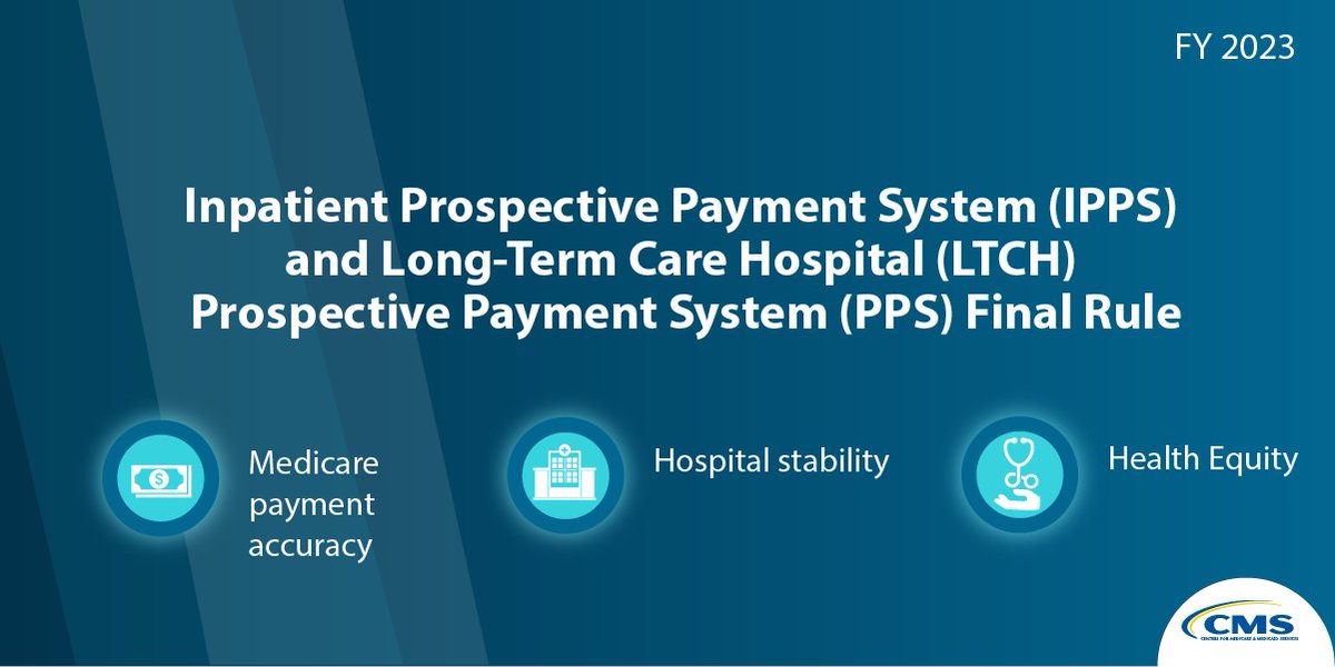 Today, <a href="/CMSGov/">CMSGov</a> issued a final hospital payment rule to advance #healthequity &amp; improve #maternalhealth outcomes. The rule promotes #Medicare payment accuracy &amp; hospital stability &amp; encourages hospitals to build health equity into their core functions. cms.gov/newsroom/press…