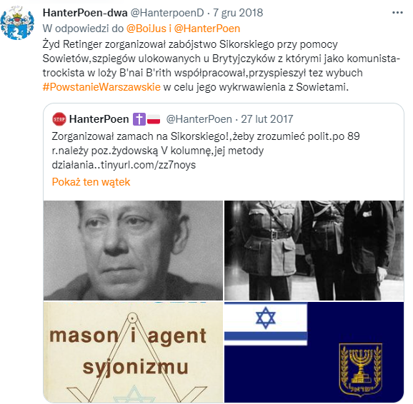 HanterPoen's tweet photo. Tak było, niena darmo żyd agent ŻYDOWSKIEJ-loży B'nai B'rith-#RETINGER zabił z Sowietami premiera Sikorskiego"SPADOCHRONOWAŁ" się do Polski by przyspieszyć #PowstanieWarszawskie i #AK dokonała nieudanego niestey wyroku śmierci na tego perfidnego ŻYDA.ŻYDZI BYLI PRZYCZYNĄ KLĘSKI❗️ https://t.co/BRRGzB1sFF