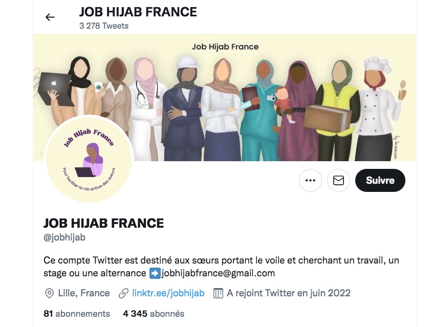 denisedetralala's tweet photo. Je constate que la plateforme "#jobhijab" basée à #Lille recrute des femmes portant le #Hijab. Est-ce légal @prefpolice @GDarmanin @SG_CIPDR @MohamedLOUIZI  ? N'est-ce pas une #discrimination prohibée par le code du travail ? Les non voilées peuvent-elles postuler ? https://t.co/ohvcKRoZFL
