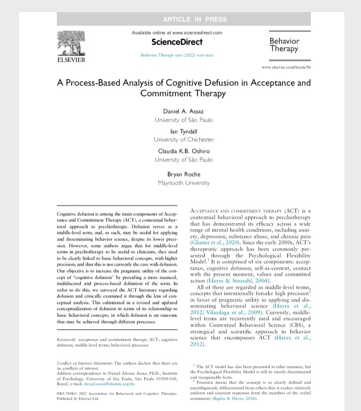 Could apply our framework to cognitive restructuring, Mindfulness, experiential avoidance, amongst other possible psychotherapy processes @myACBS #acceptanceandcommitmenttherapy #cognitivebehaviortherapy @ChiUniPsych @chiuni #psychologicalinflexibility @morriseric