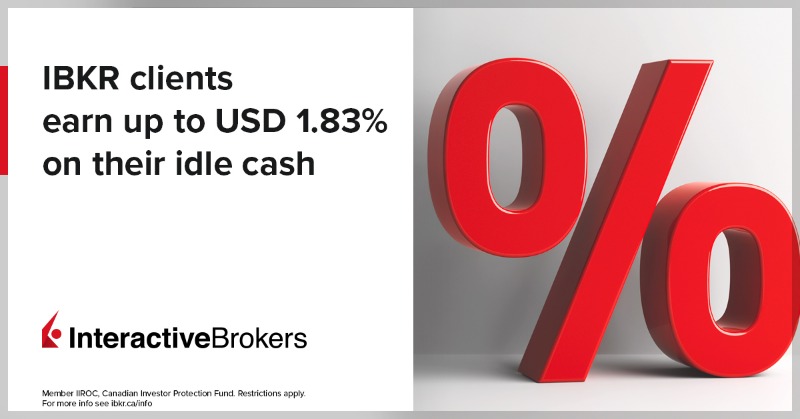 IBKR's tweet photo. What interest rate does your broker pay? Interactive Brokers’ clients earn USD 1.83% on idle cash balances.