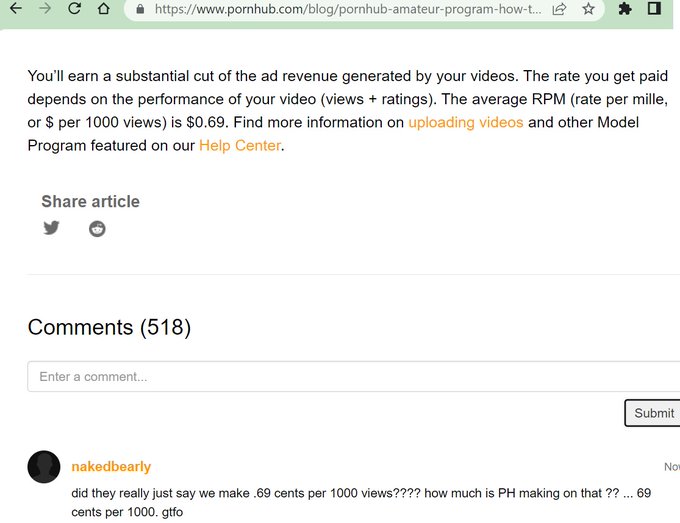 @pornhub really be paying 0.69 cents per 1k views. #pornhub #sexworkiswork #sexwork #corporategreed https://t<a class="tags" href="/tag/pornhub">@pornhub</a><a href="/tag/pornhub"class="tags"><span>#pornhub</span></a><a href="/tag/sexwork"class="tags"><span>#sexwork</span></a><a href="/tag/sexworkiswork"class="tags"><span>#sexworkiswork</span></a><a href="/tag/corporategr"class="tags"><span>#corporategr</span></a>