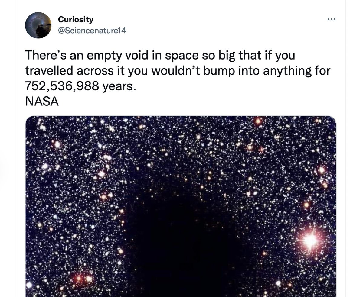 Twitter is full of 'wonder science' accounts, many of them full of stolen images & misinformation. The recent viral tweet about the alleged void in space offers a good case study in how to spot the fakes. 1/5