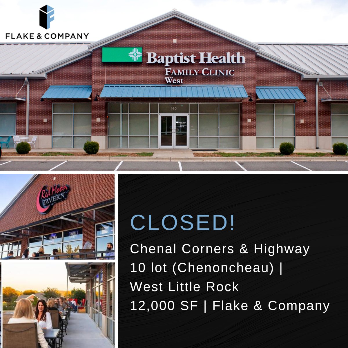 We're proud to announce we have represented the seller of a 12,000 square foot retail center in west Little Rock on the corner of highway 10 and Chenoncheau for $4.5 million dollars The site included a 1.5 acre parcel of land on the corner that the buyer plans on developing.