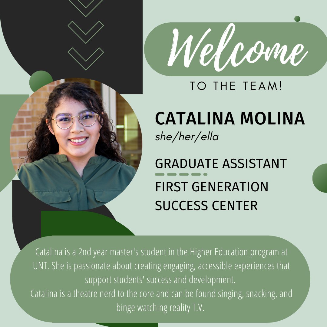 UNTFirstGen's tweet photo. We are excited to introduce Catalina - the new Graduate Assistant for the First Gen Success Center!
You will see Catalina hard at work in the FGSC and at upcoming events - make sure to say hello!
#UNT #untFirstGen #unt23 #unt24 #unt25 #unt26 https://t.co/ou6yPCcv1w