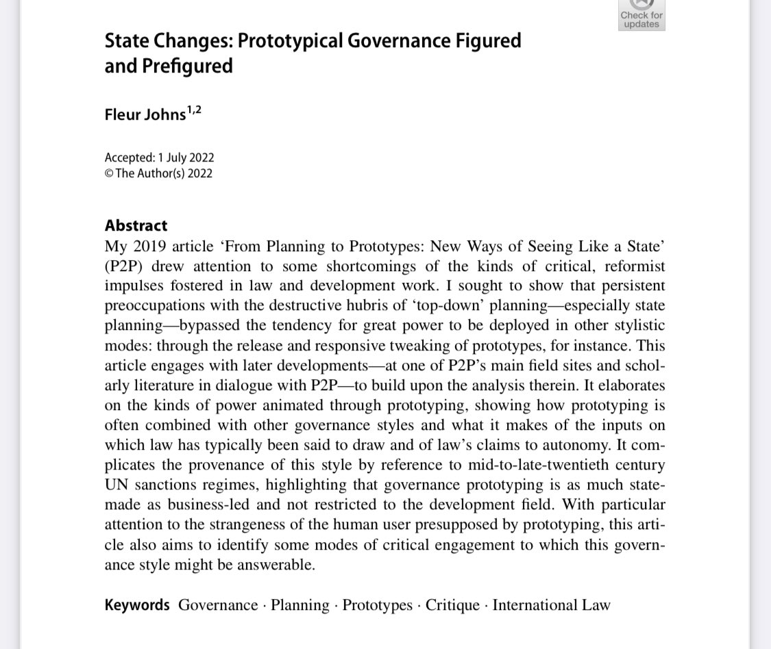 FleurEJ's tweet photo. Now out with open access: my latest in @LawAndCritique ‘State Changes: Prototypical Governance Figured &amp; Prefigured’ part of a special issue brilliantly conceived by @Dimitri_VdM. Enjoy.

https://t.co/PpVvNnzjyo https://t.co/QDmxPGlsKc