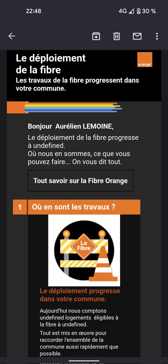 lemoinea's tweet photo. Merci @orange pour vos e-mails undefined... Peut être qu'un nous aurons le droit à la #fibre en plein centre de Toulouse https://t.co/6UIh1nGyA4