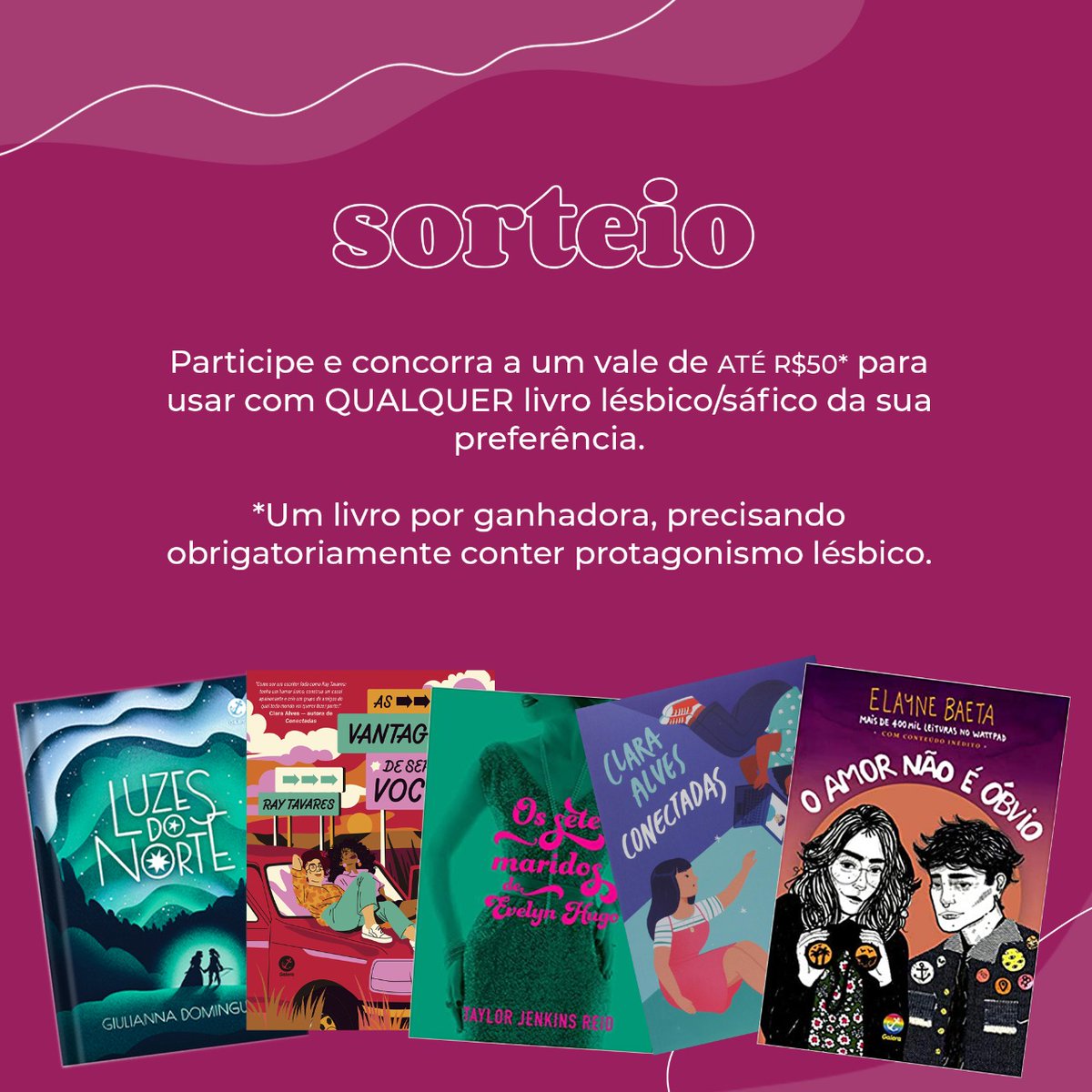 lesbocine's tweet image. 🏳️‍🌈 OLHA O SORTEIO 🏳️‍🌈

Agora somos 70 MIL aqui no Twitter ❤️ e para agradecer, vamos sortear um VALE-LIVRO SÁFICO na @amazonBR!

Para participar:

- Siga @lesbocine aqui no Twitter;
- Dê RT neste tweet;
- Marque alguém nos comentários já dizendo que livro você gostaria de ganhar!