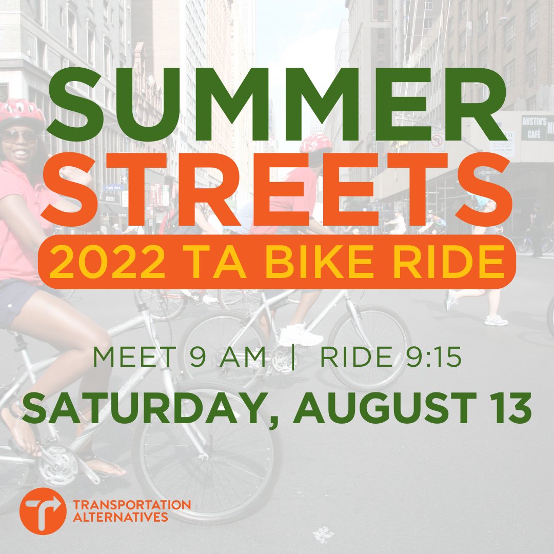Join <a href="/TransAlt/">Transportation Alternatives</a> for a bicycle ride along the newly-extended route for #SummerStreets Aug 13! For the first time in city history, <a href="/NYC_DOT/">NYC DOT</a>  will be extending Summer Streets Uptown. To celebrate we will be hosting a ride that starts in Harlem! Register today support.transalt.org/summerstreetsr…