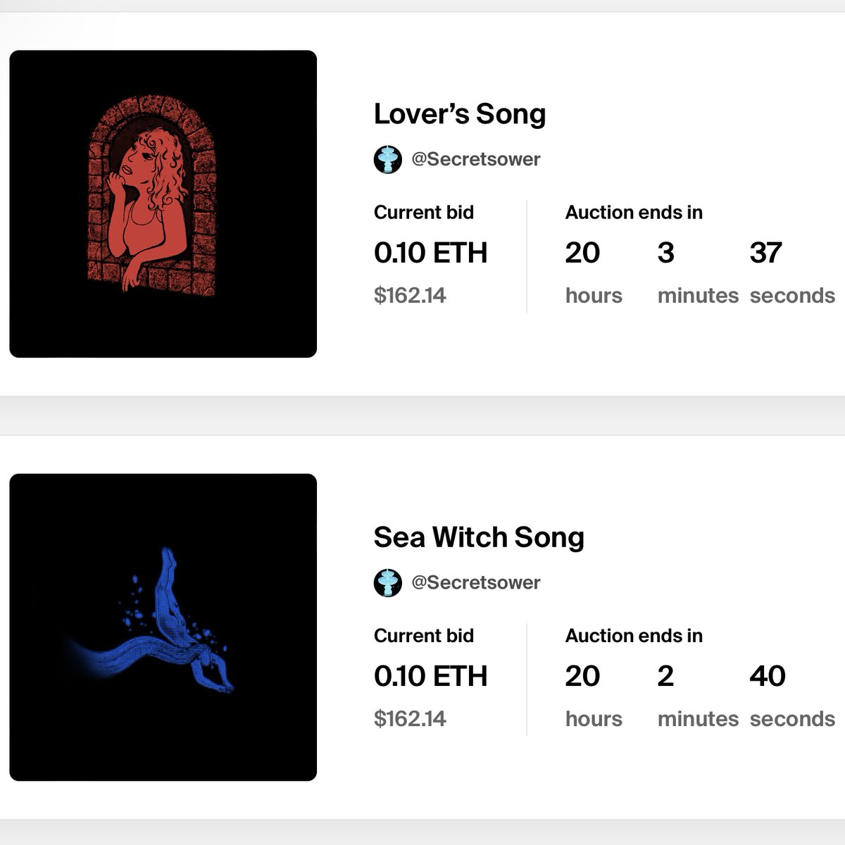 Secretsower's tweet image. Excited about my first sale on foundation! The fairy from  my Siren Songs collection went to @autotunefriends for .13 eth❣️
Currently bids on two others👇  
foundation.app/@Secretsower