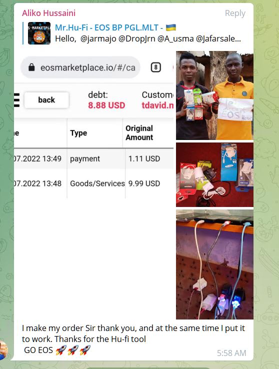 EOSPGLMLT_BP's tweet photo. @NerdNationUnbox #EOS #HuFi #MyvoteEOS - EOS not only works, deployment of code so that any one can create their own digital store for low cost and no programming experience, but people are leveraging results from the adoption. One user bought phone chargers, and now is turning into a business. https://t.co/pIoMSkW1I1