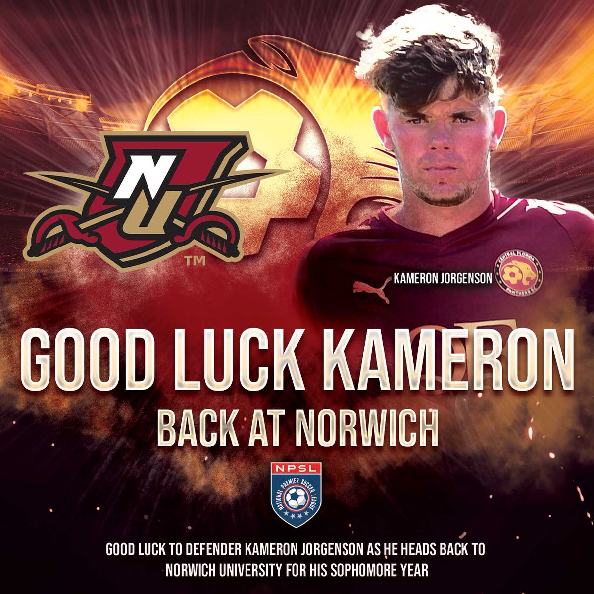 Kameron Jorgenson is a young player with a lot of potential. He did well when on the pitch this <a href="/NPSLSoccer/">National Premier Soccer League (NPSL)</a> season and we are very much excited to follow his progress as he heads back to <a href="/NorwichMSoccer/">Norwich Soccer</a> in Vermont for his sophomore year. Good luck Kameron! #npsl #cfscpanthers