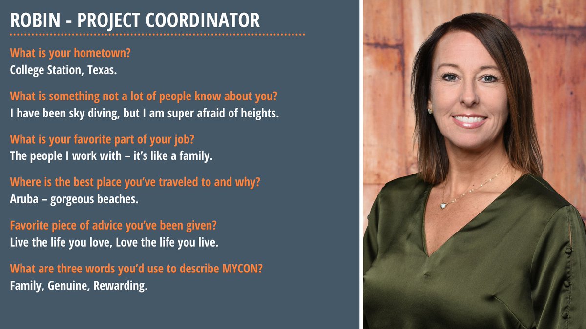 MYCONGCI's tweet photo. MYCONIAN Monday - Employee Spotlight

Robin - Project Coordinator

#MYCONGCI #AEC #TexasConstruction #MYCONMonday https://t.co/TBLVgw57x5